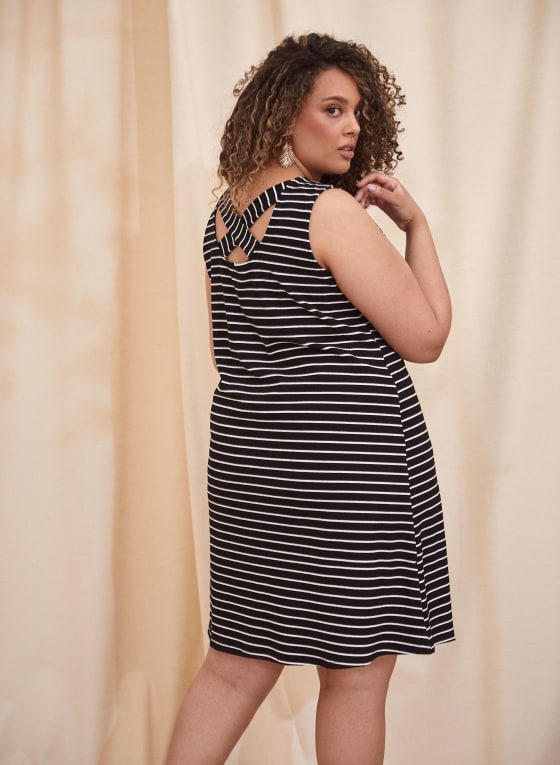 Stripe Print Ribbed Jersey Dress