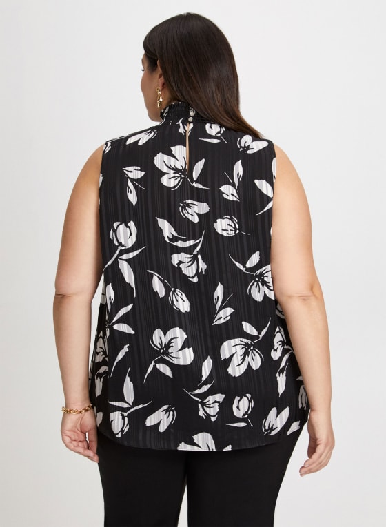 Smocked Neck Floral Print Top