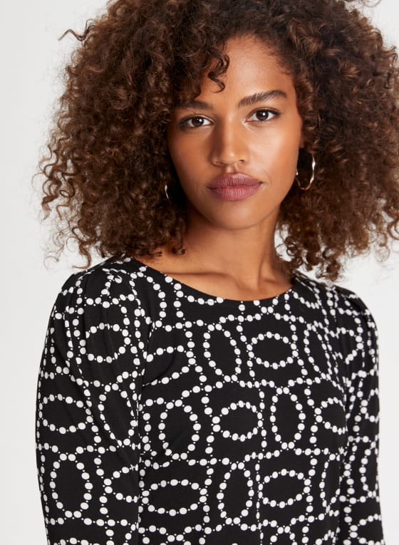 Boat Neck Pearl Print Top