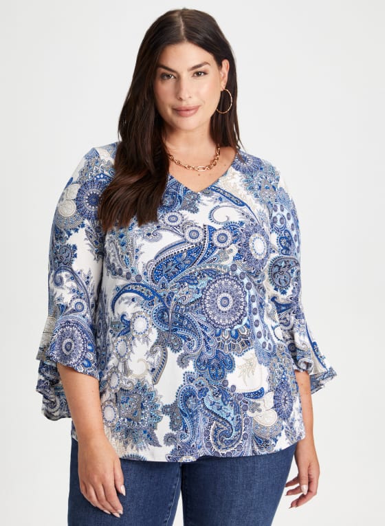 Paisley Print Ruffle Sleeve Top