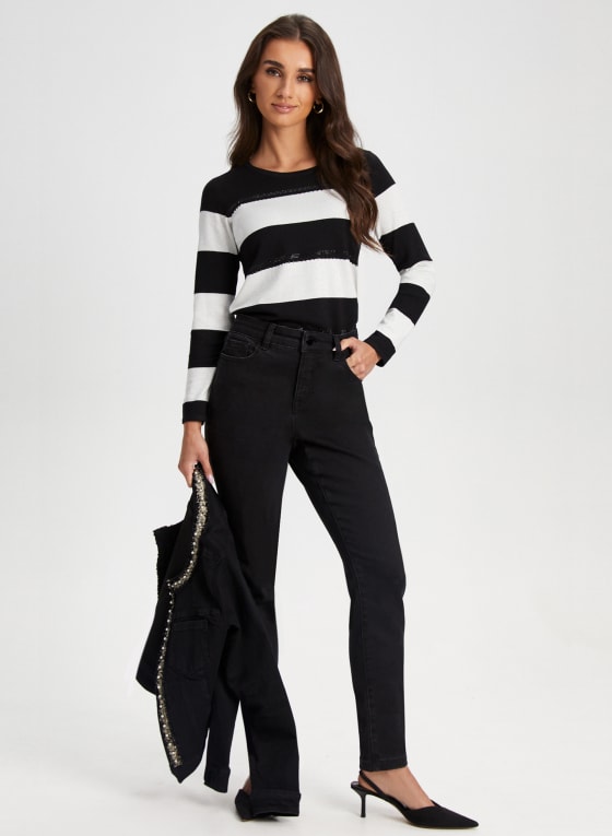 Rhinestone Detail Striped Sweater