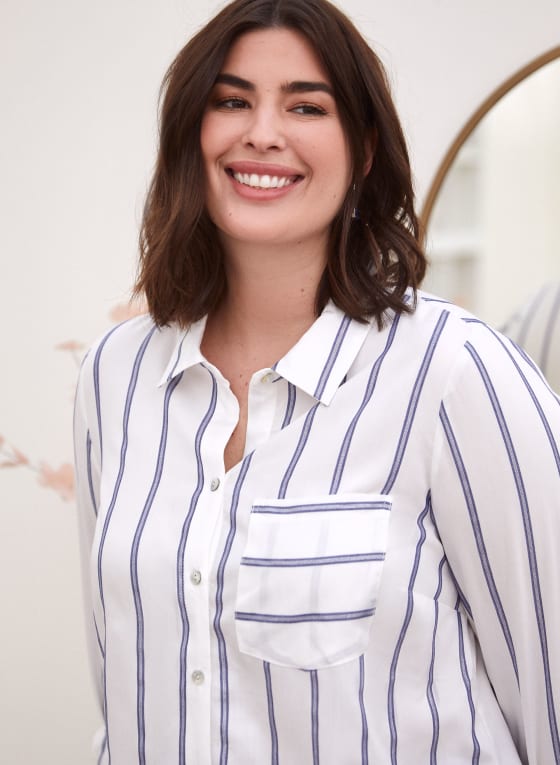 Stripe Print Button Down Top