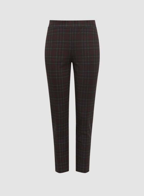 Pull-On Plaid Motif Pants