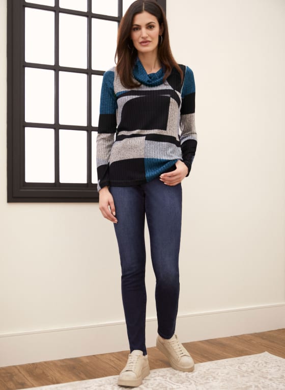 Cowl Neck Geometric Print Top