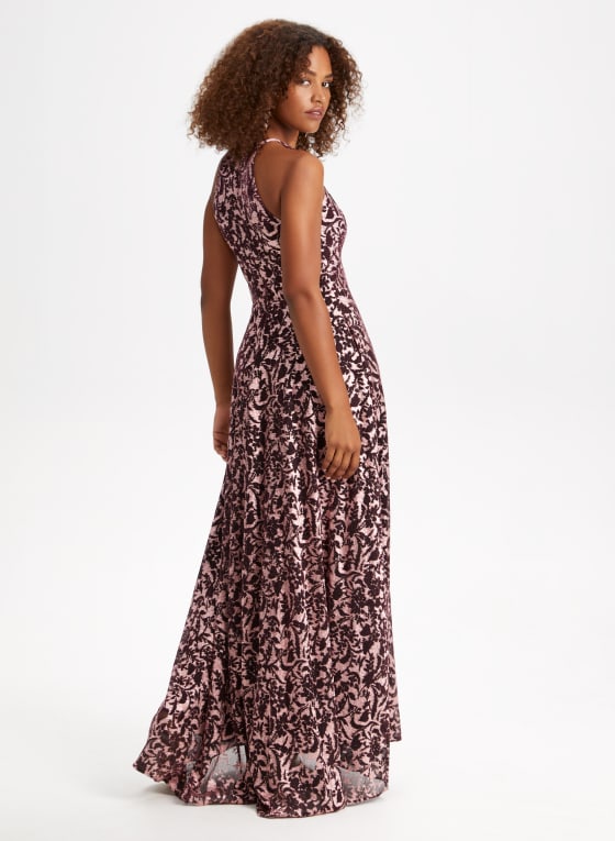 Metallic Burnout Halter Neck Dress