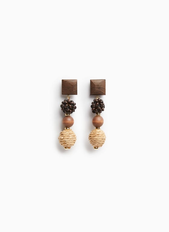 Wood & Raffia Dangle Earrings