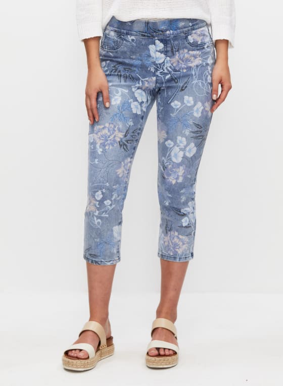 Pull-On Floral Print Denim Capris