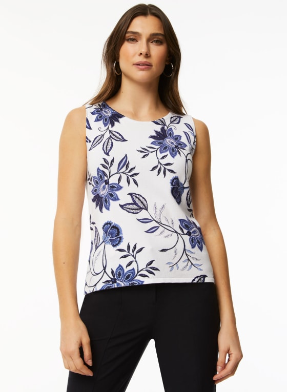 Sleeveless Floral Print Knit Top