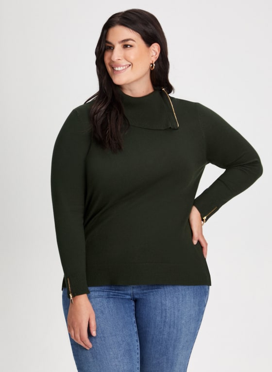 Zipper Detail Split Turtleneck Sweater