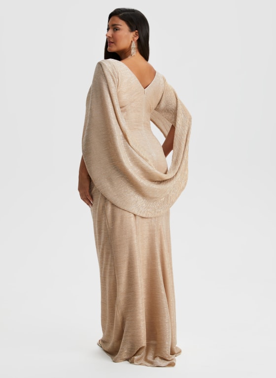 Metallic Plisse Drape Back Dress