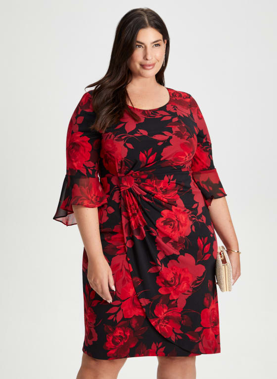Flounce Sleeve Floral Dress