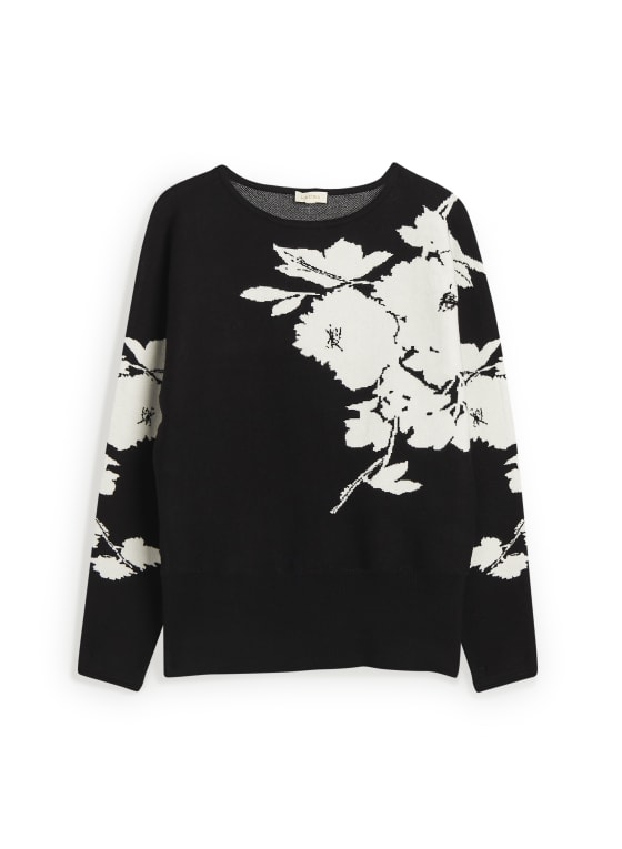 Contrast Floral Motif Sweater