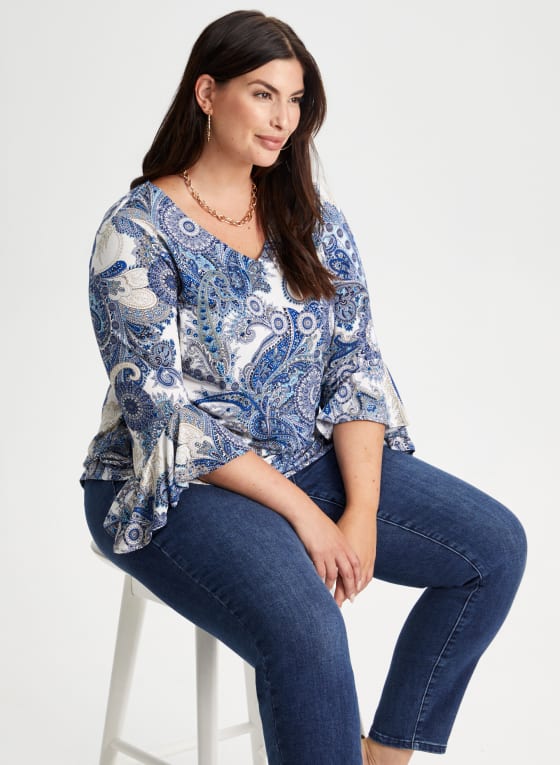 Paisley Print Ruffle Sleeve Top