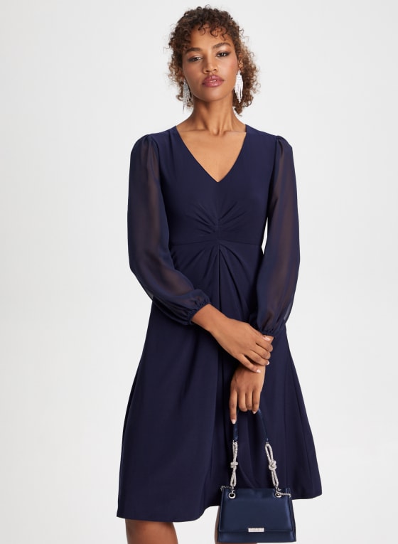 Chiffon Sleeve Ruched Detail Dress