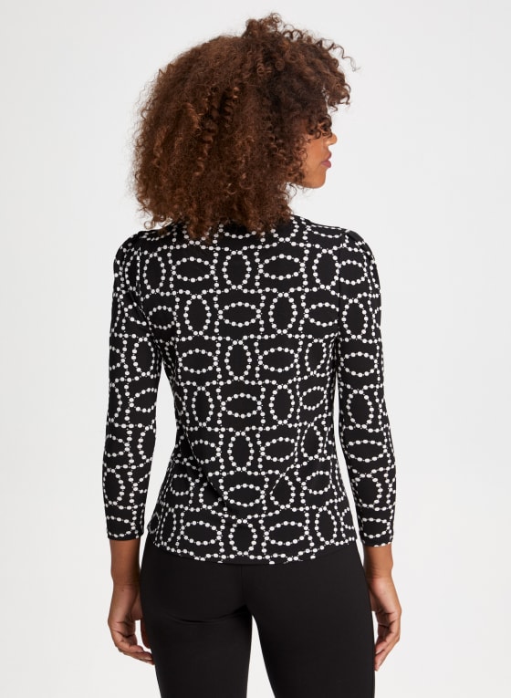 Boat Neck Pearl Print Top