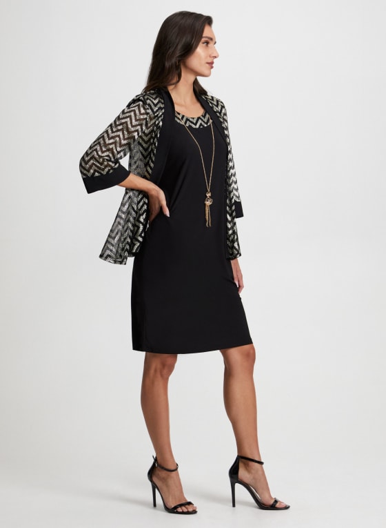 Metallic Jacket, Dress & Necklace Set