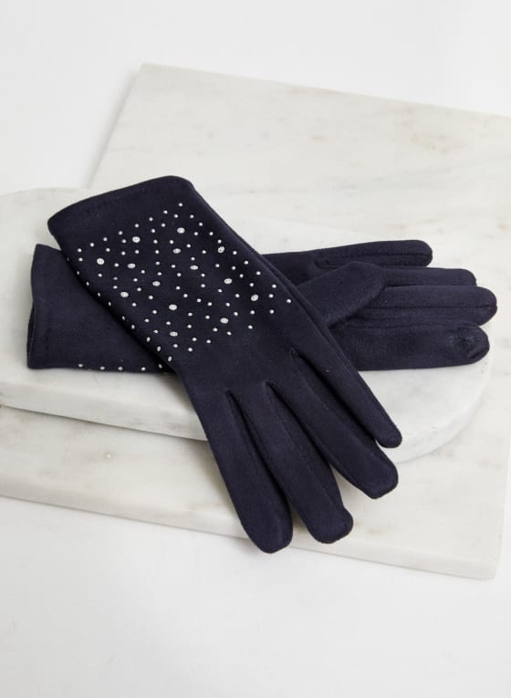 Rhinestone Detail Faux Suede Gloves