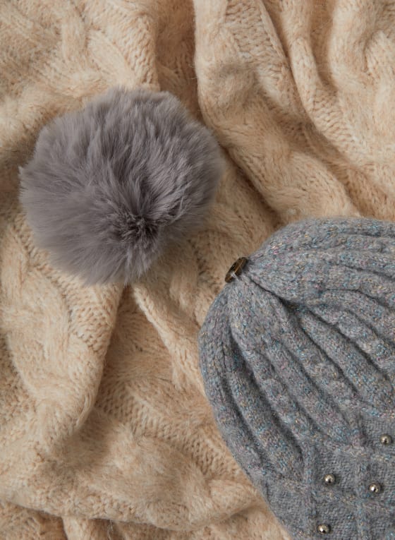 Removable Pom Pom Cable Knit Hat