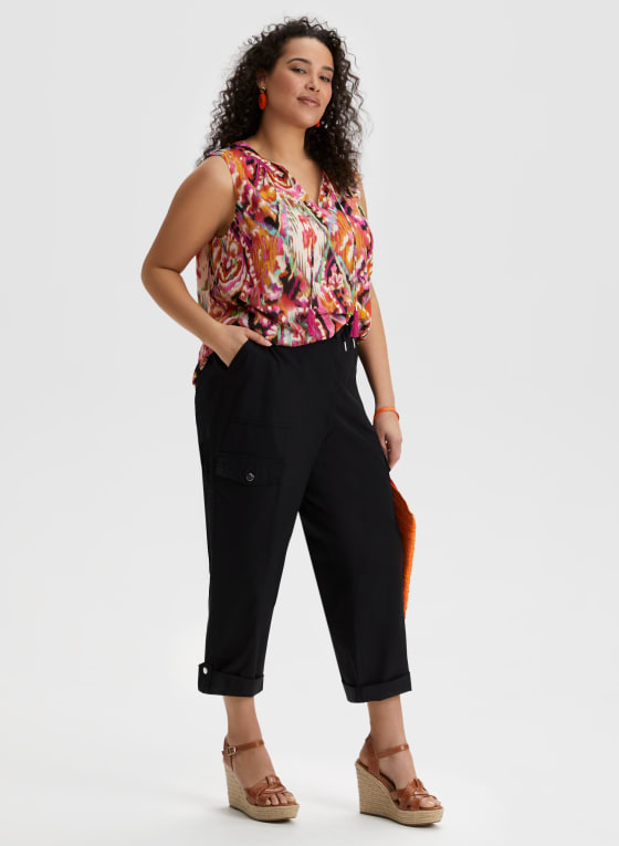 Cotton Drawstring Waist Cargo Capris