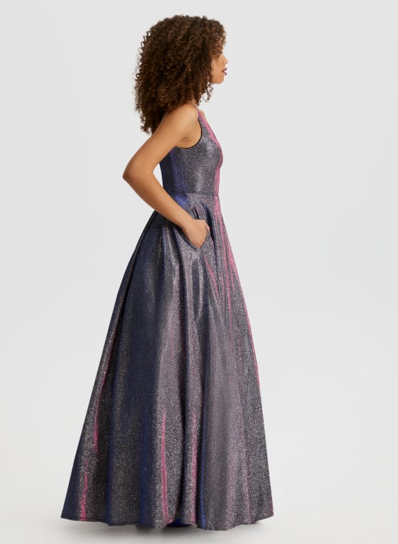 V-Neck Glitter Detail Gown