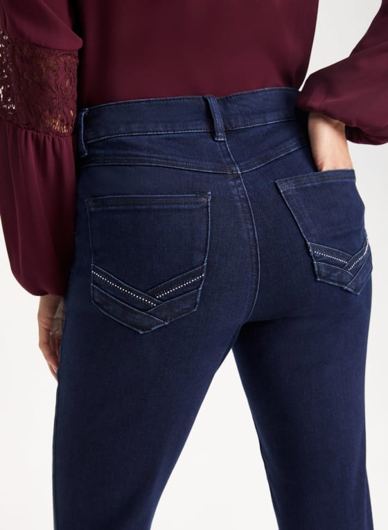 Rhinestone Trim Slim Leg Jeans