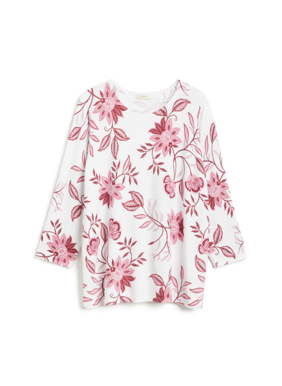 Boat Neck Floral Motif Sweater