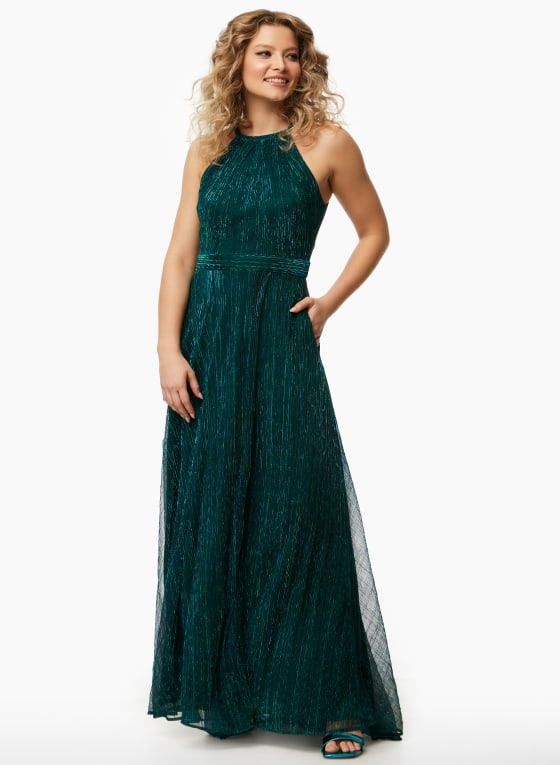 Metallic Halter Neck Dress
