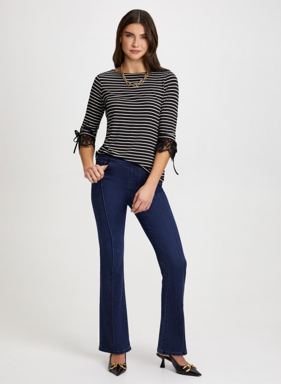 Lace Trim Stripe Motif Top