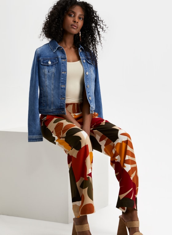 Tropical Print Wide Leg Pants