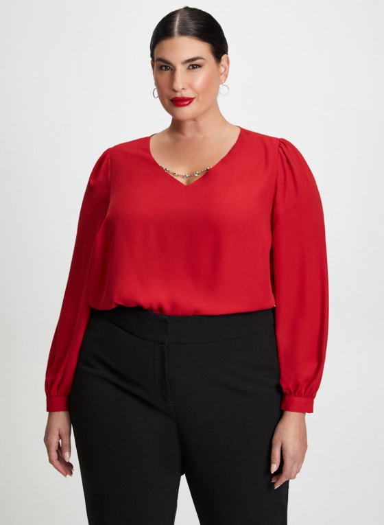 Rhinestone Chain V-Neck Top