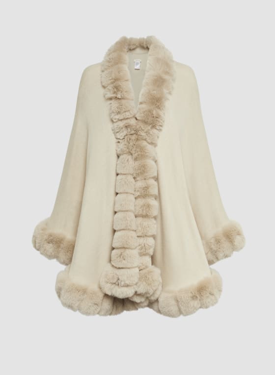 Faux Fur Trim Poncho
