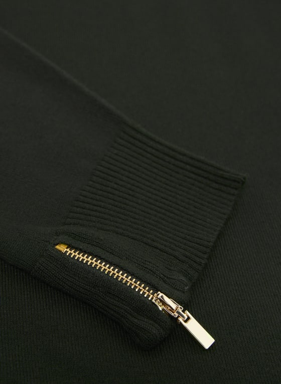 Zipper Detail Split Turtleneck Sweater