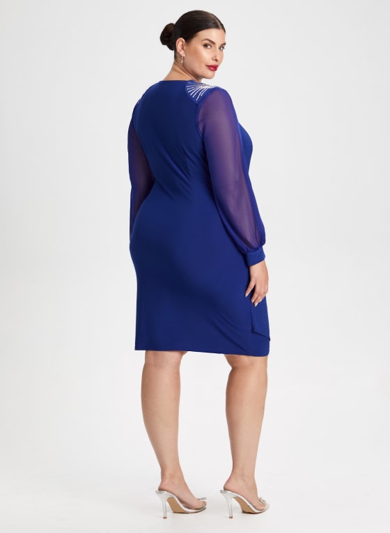 Shoulder Embellished Wrap Style Dress