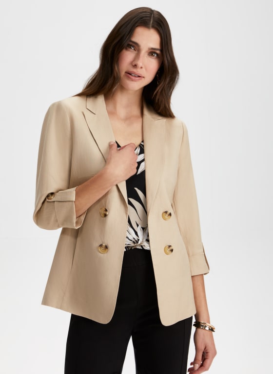 Linen Blend Notch Collar Blazer