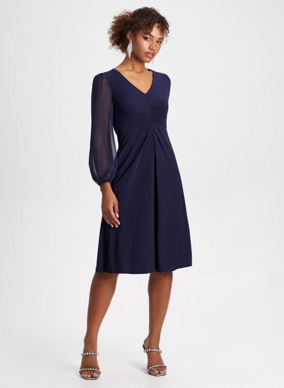 Chiffon Sleeve Ruched Detail Dress