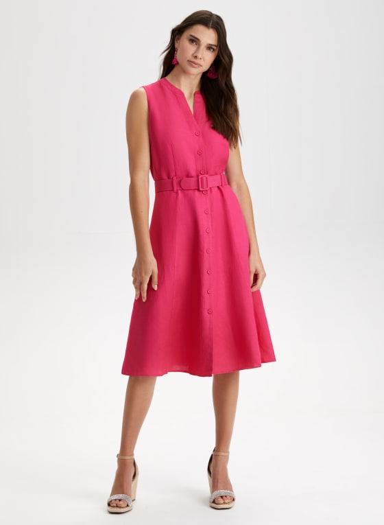 Linen-Blend Sleeveless Shirt Dress