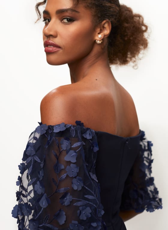 Floral Sleeve Off-the-Shoulder Dress