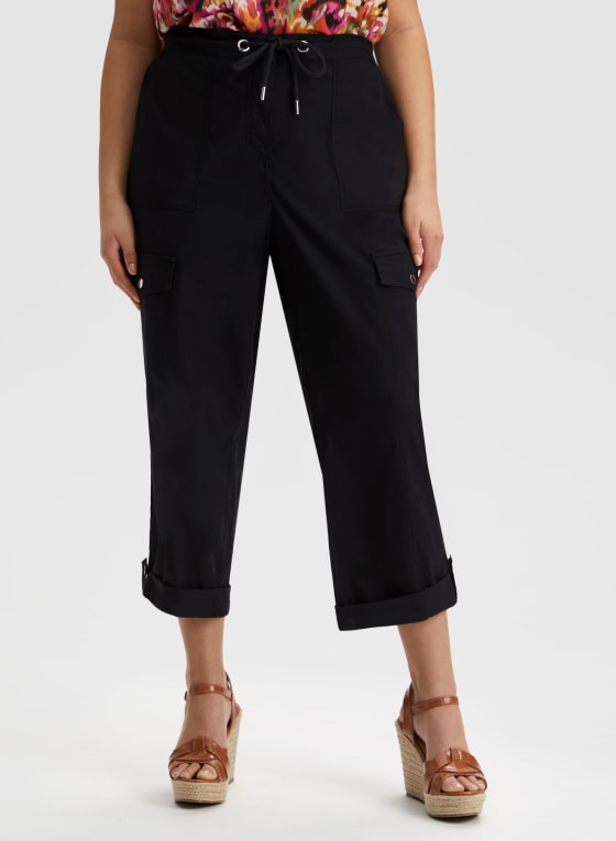 Cotton Drawstring Waist Cargo Capris