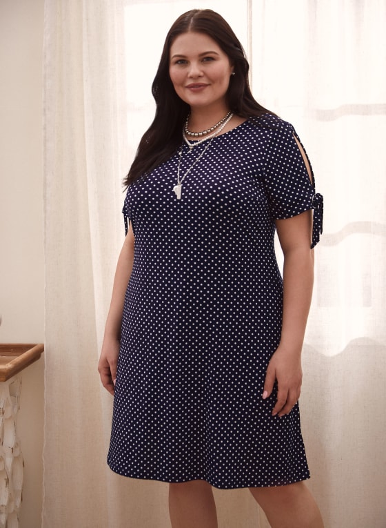 Dot Print Cold Shoulder Dress