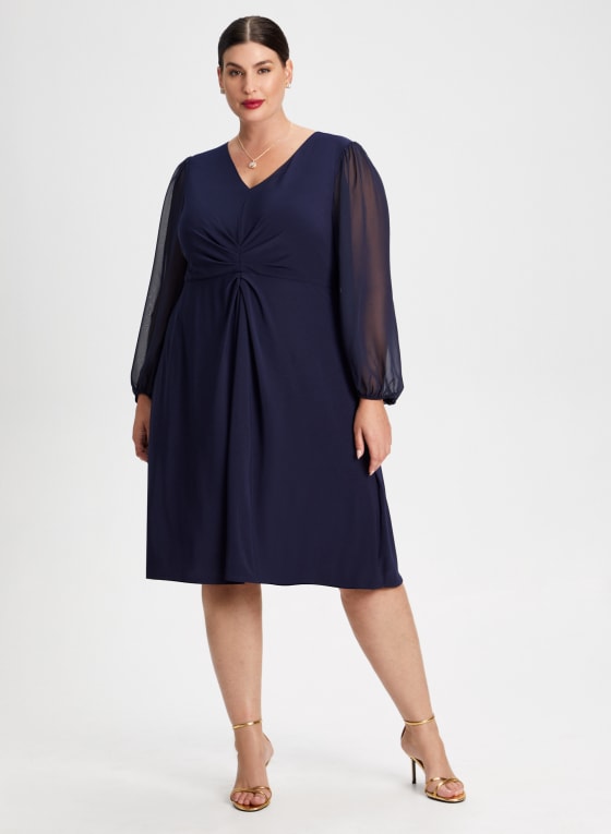 Chiffon Sleeve Ruched Detail Dress