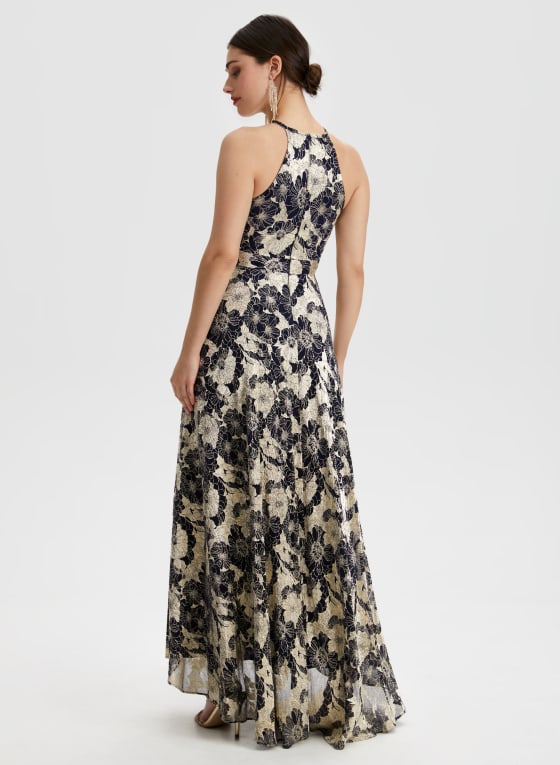 Foil Plisse Halter Neck Dress