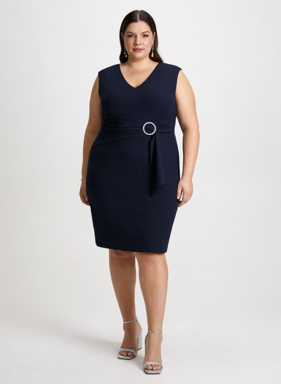 Rhinestone Buckle Detail Sheath Dress