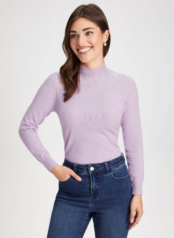 Rhinestone Mock Neck Sweater