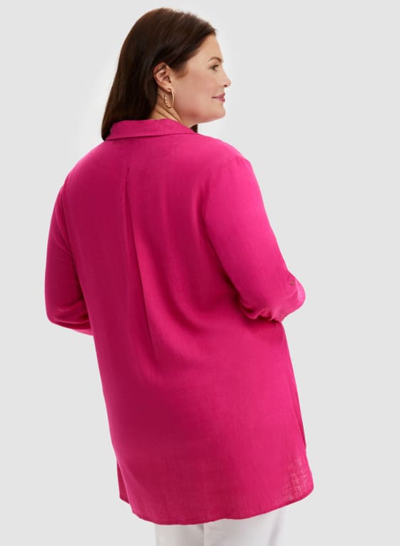 Roll-Up Sleeve Linen-Blend Blouse