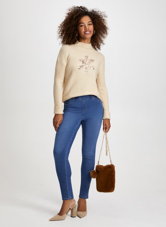Snowflake Appliqué Knit Sweater