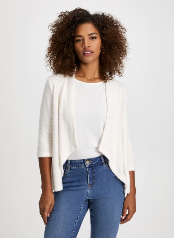 Cascading Open Front Bouclé Cardigan