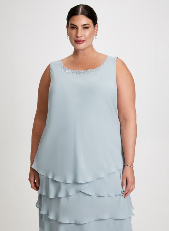 Beaded Trim Chiffon Dress & Jacket Set