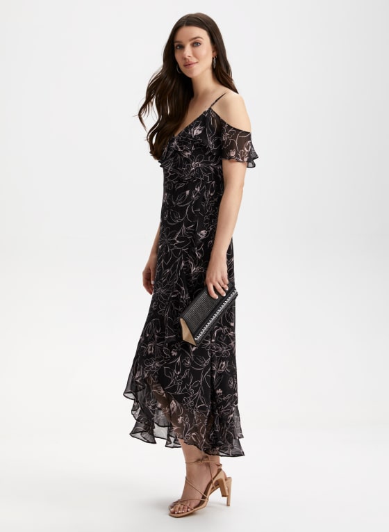 Cold Shoulder Floral Print Dress