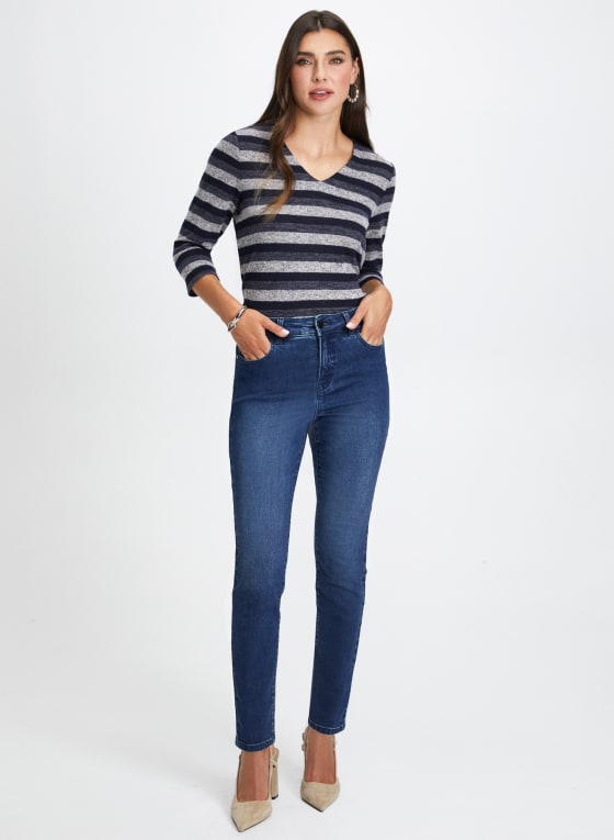 Stripe Print V-Neck Top