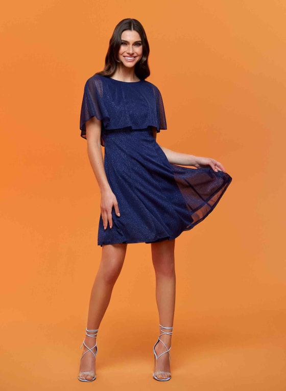 Glitter Mesh Capelet Dress